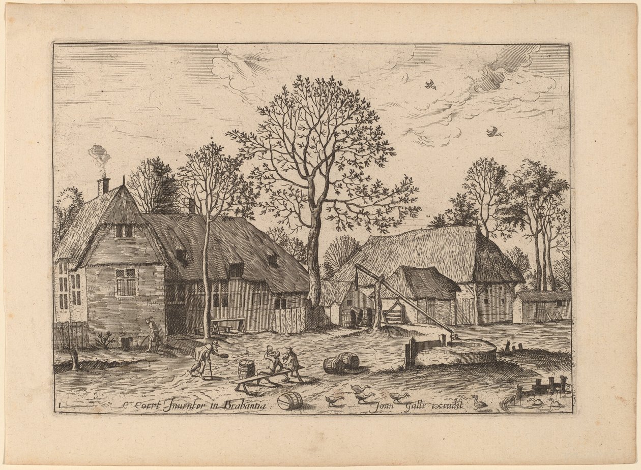 Boerderijen met Waterput door Johannes and Lucas van Doetechum after Master of the Small Landscapes