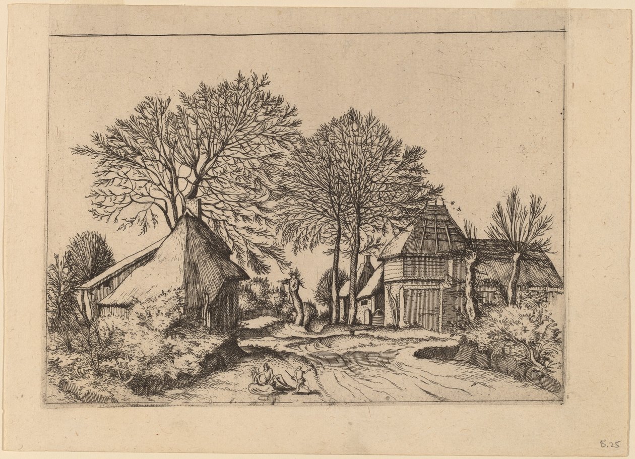 Weg met Schuur en Huisjes door Johannes and Lucas van Doetechum after Master of the Small Landscapes
