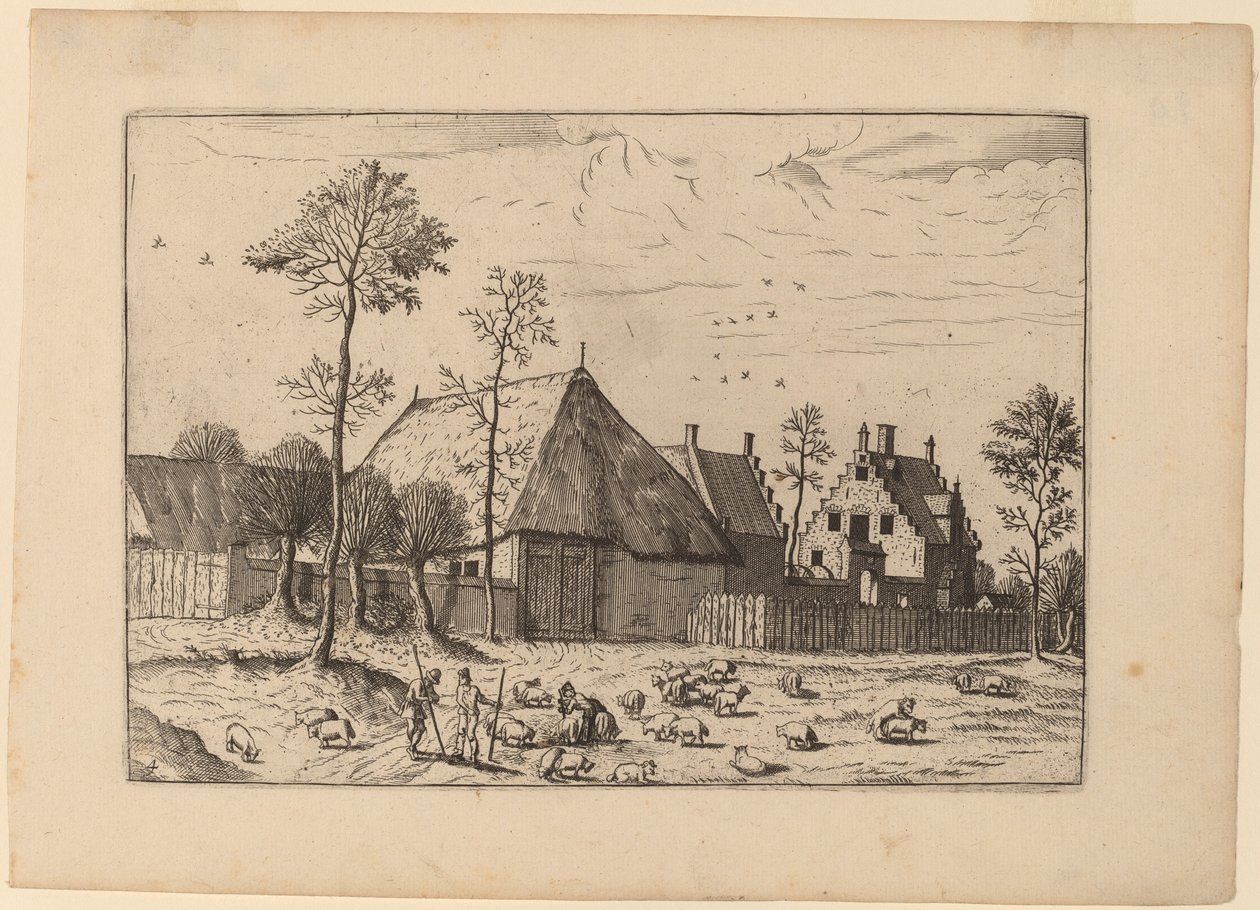 Schuur met huisje door Johannes and Lucas van Doetechum after Master of the Small Landscapes