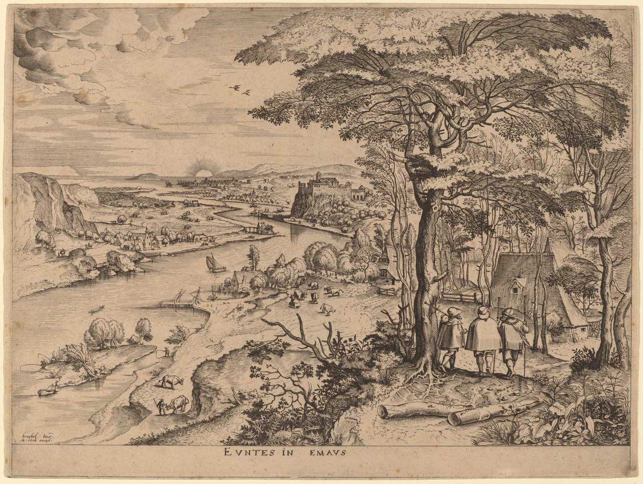 De Pelgrims naar Emmaus door Johannes and Lucas van Doetechum after Pieter Bruegel the Elder