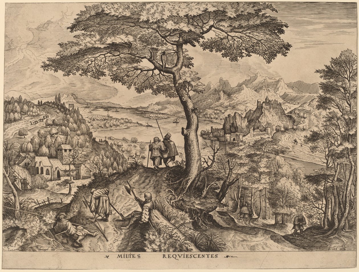 Milites Requiescentes (Soldaten in Rust) door Johannes and Lucas van Doetechum after Pieter Bruegel the Elder