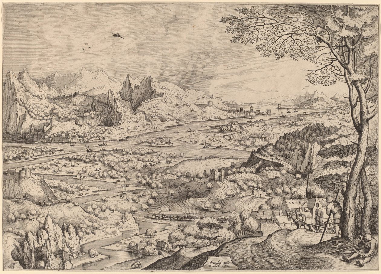 Solicitudo Rustica (Rustieke Zorgen) door Johannes and Lucas van Doetechum after Pieter Bruegel the Elder