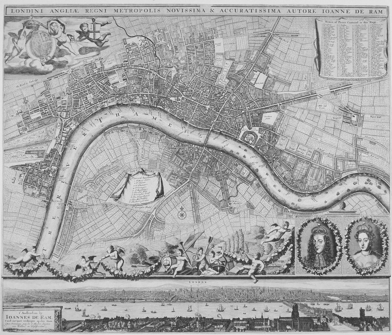 Kaart van Londen, 1690 door Johannes de Ram