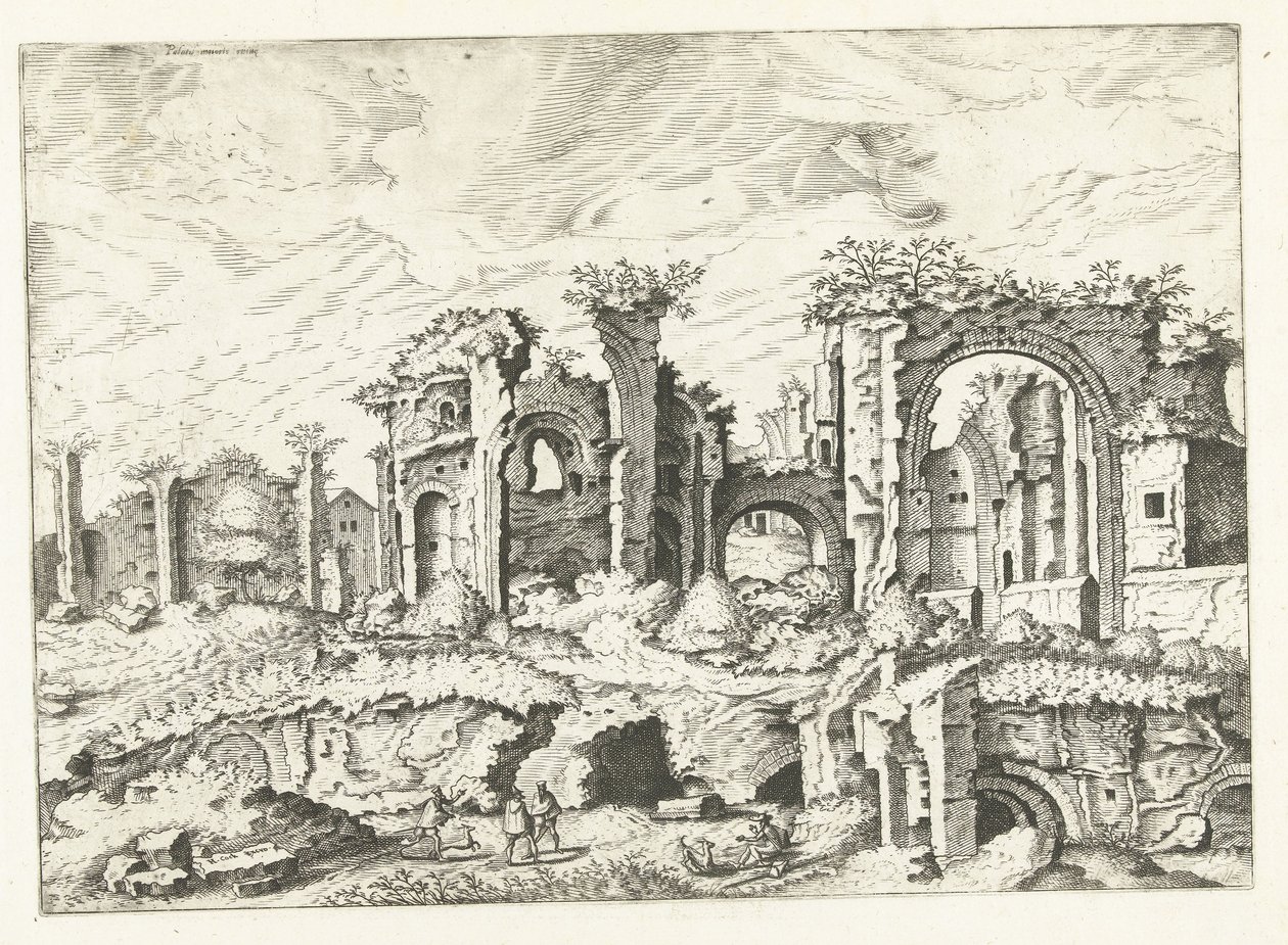 Vierde gezicht op ruïnes op de Palatijn door Johannes of Lucas van Doetechum (attributed to)