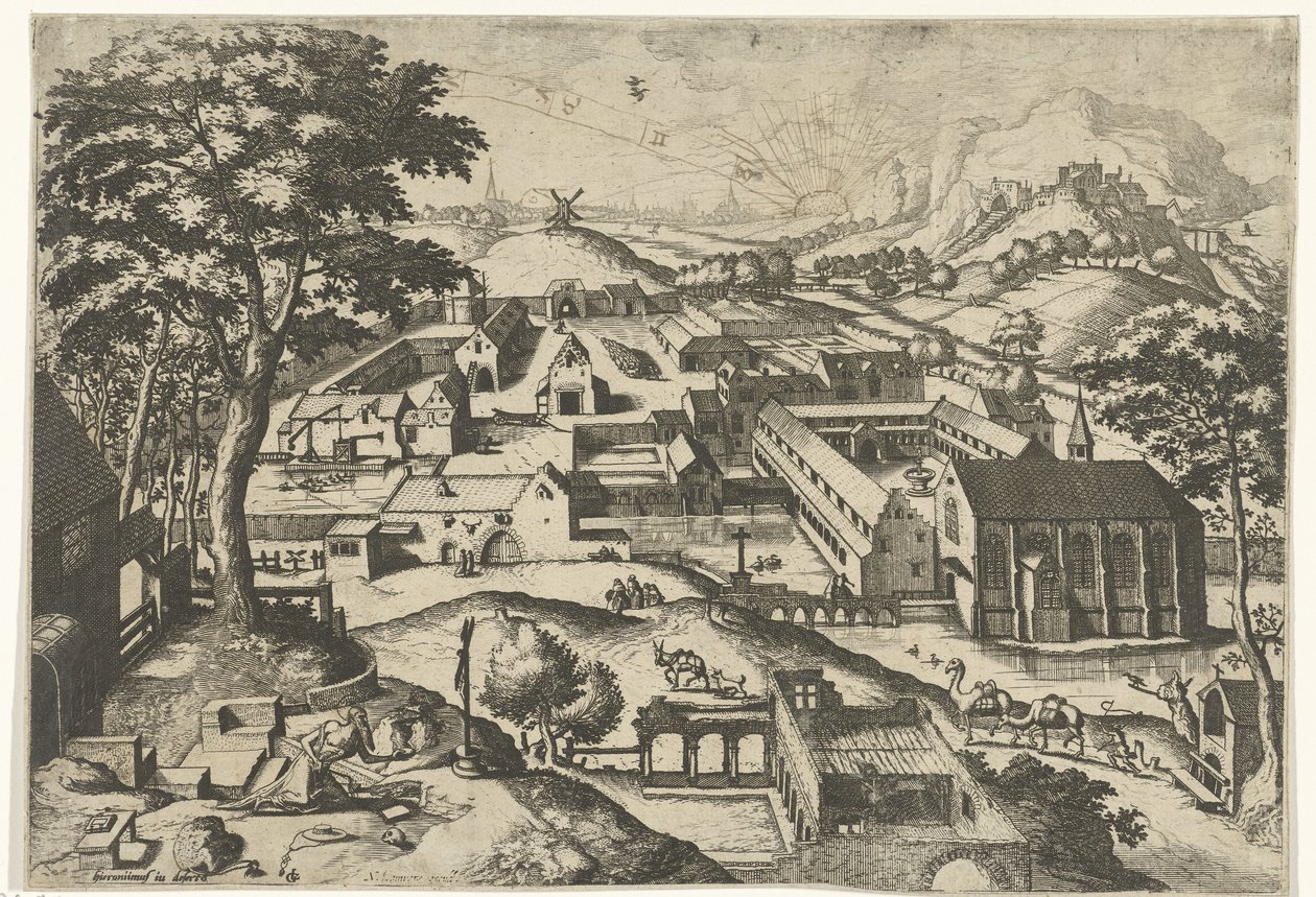 Landschap met de heilige Hieronymus door Johannes of Lucas van Doetechum