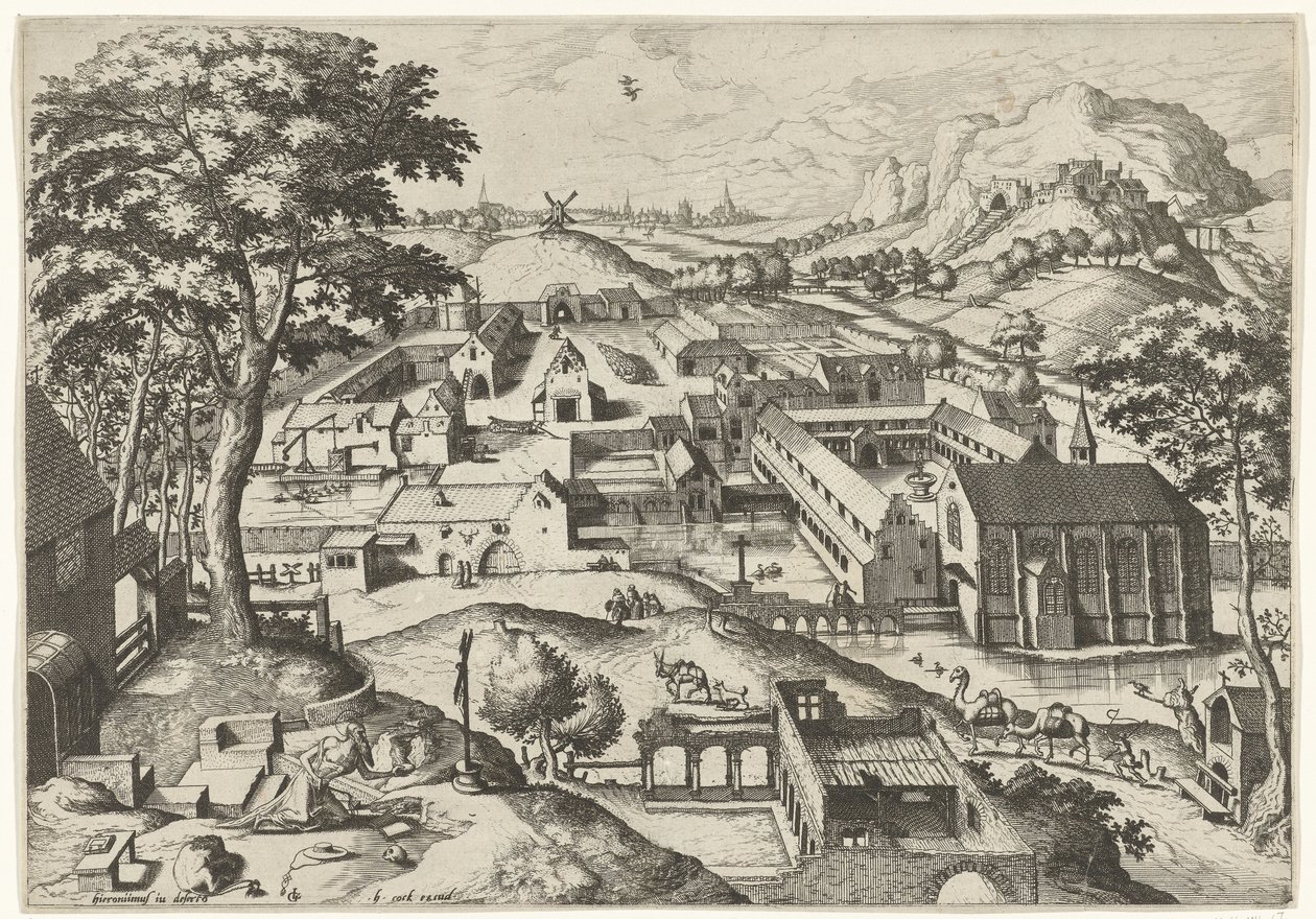 Landschap met de heilige Hieronymus door Johannes of Lucas van Doetechum