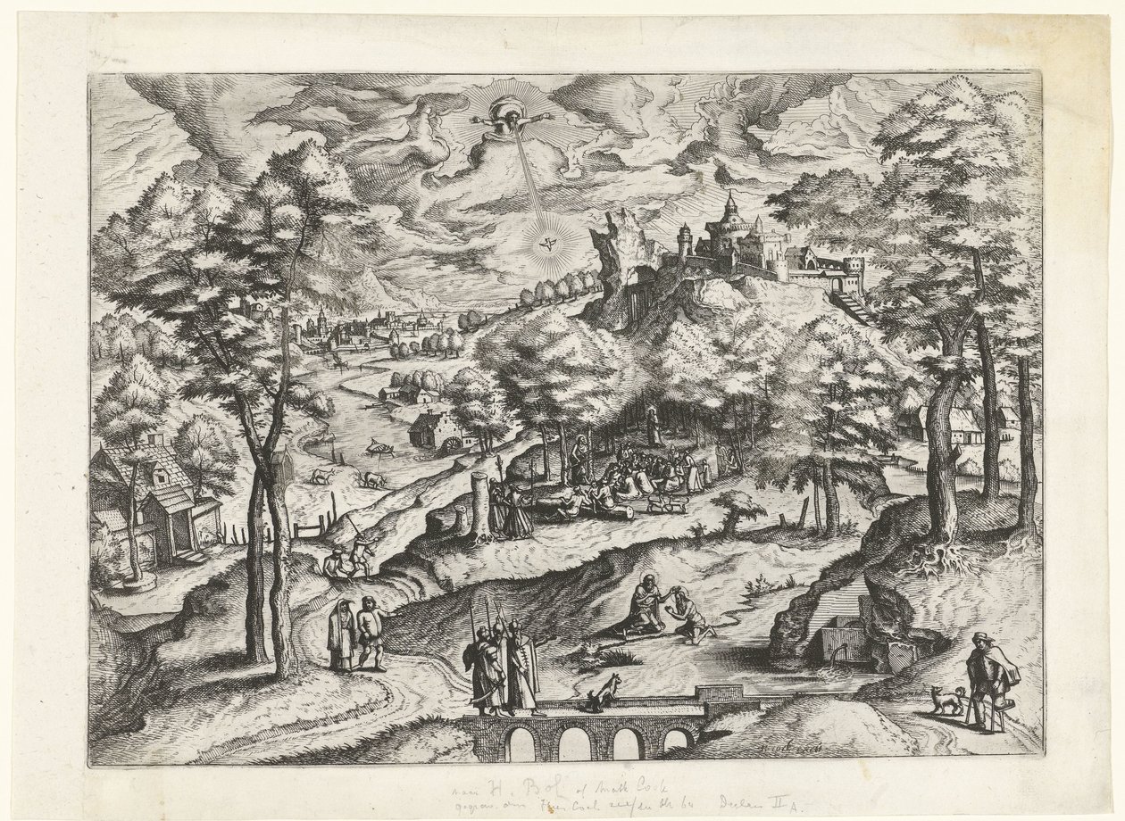 Landschap met doop van Christus door Johannes of Lucas van Doetechum