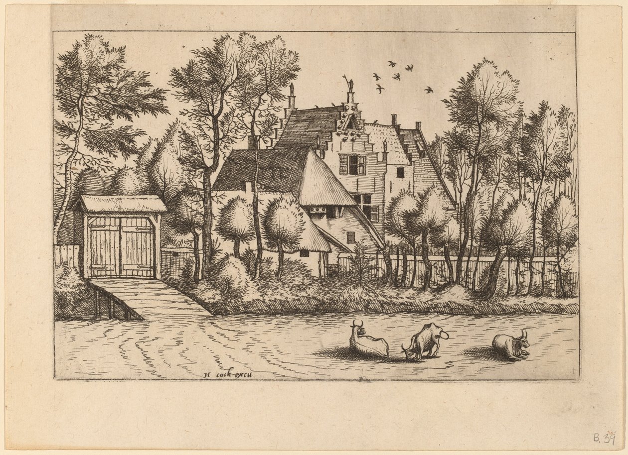Landhuis met een Sloot door Johannes van Doetechum, the Elder and Lucas