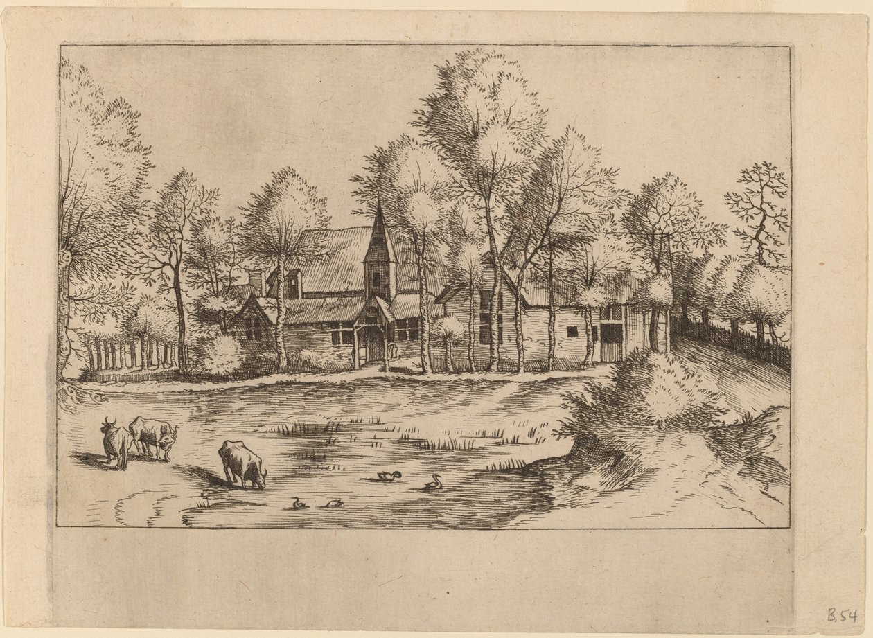 Dorp met Kerk door Johannes van Doetechum, the Elder and Lucas