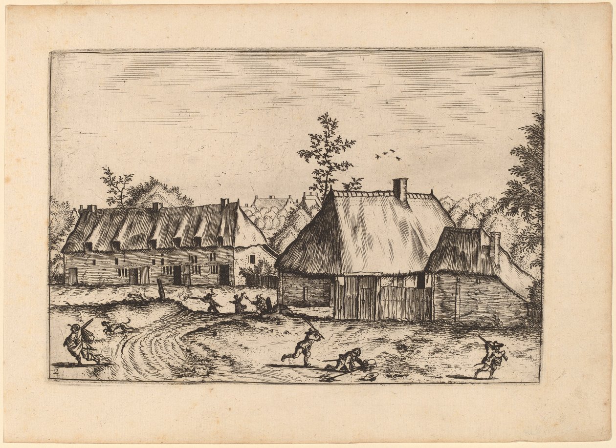 Boerderij en Rij Huizen door Johannes van Doetechum, the Elder and Lucas