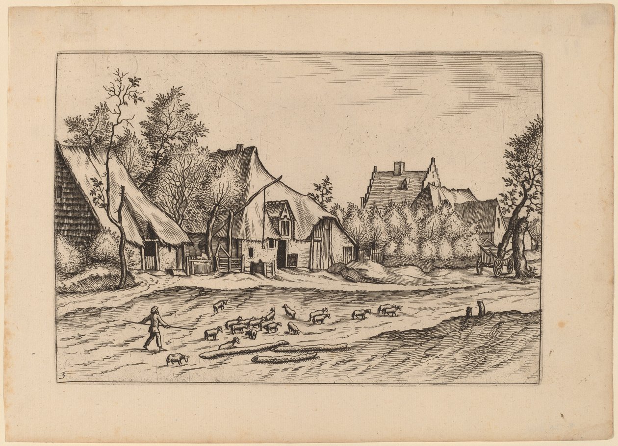 Boerderijen in een Dorp door Johannes van Doetechum, the Elder and Lucas