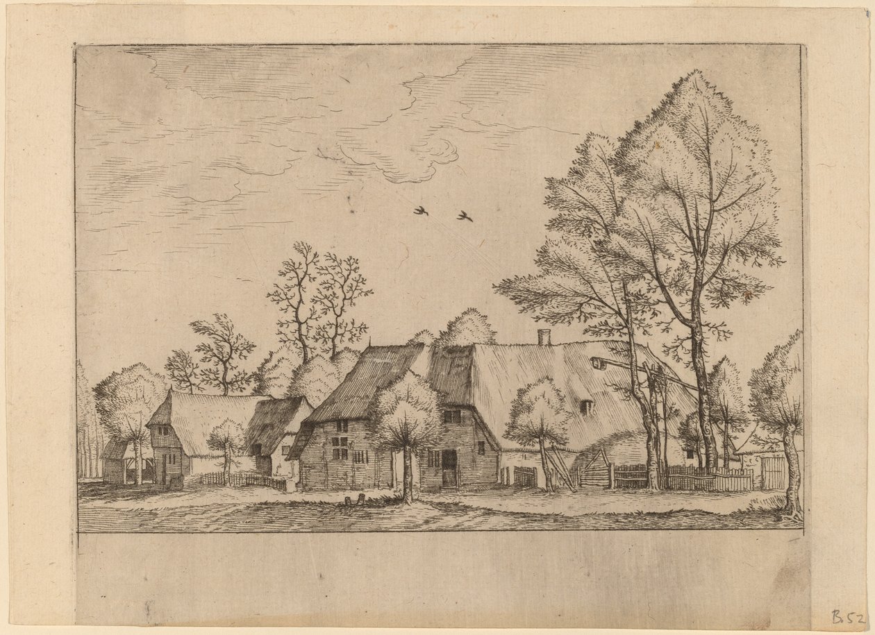 Grote Boerderij met Waterput door Johannes van Doetechum, the Elder and Lucas