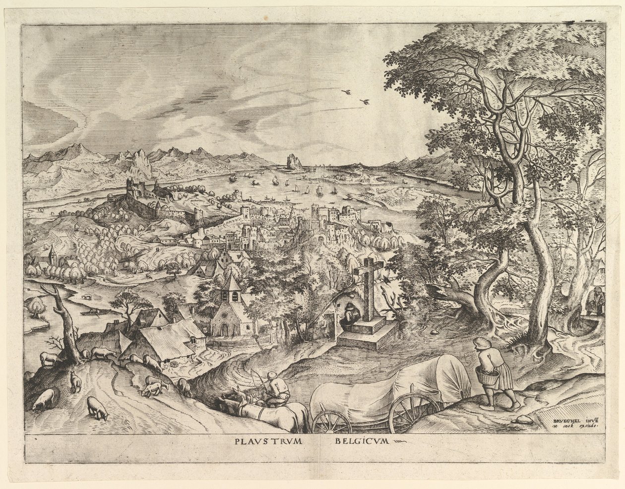 De Belgische Wagen Plaustrum Belgicum uit De Grote Landschappen, ca. 1555-56 door Johannes van Doetecum I