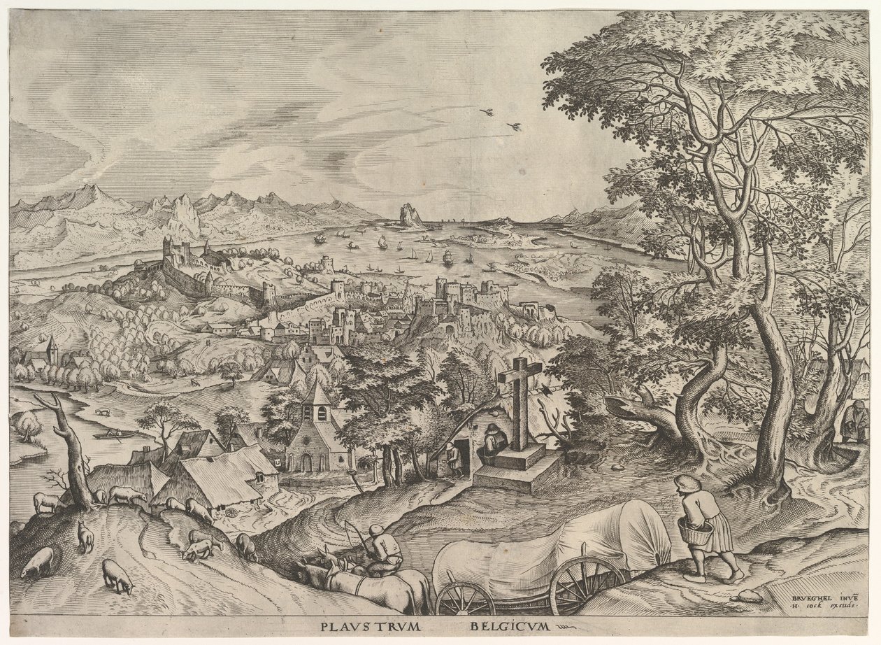 De Belgische wagen Plaustrum Belgicum uit De Grote Landschappen, ca. 1555-56 door Johannes van Doetecum I