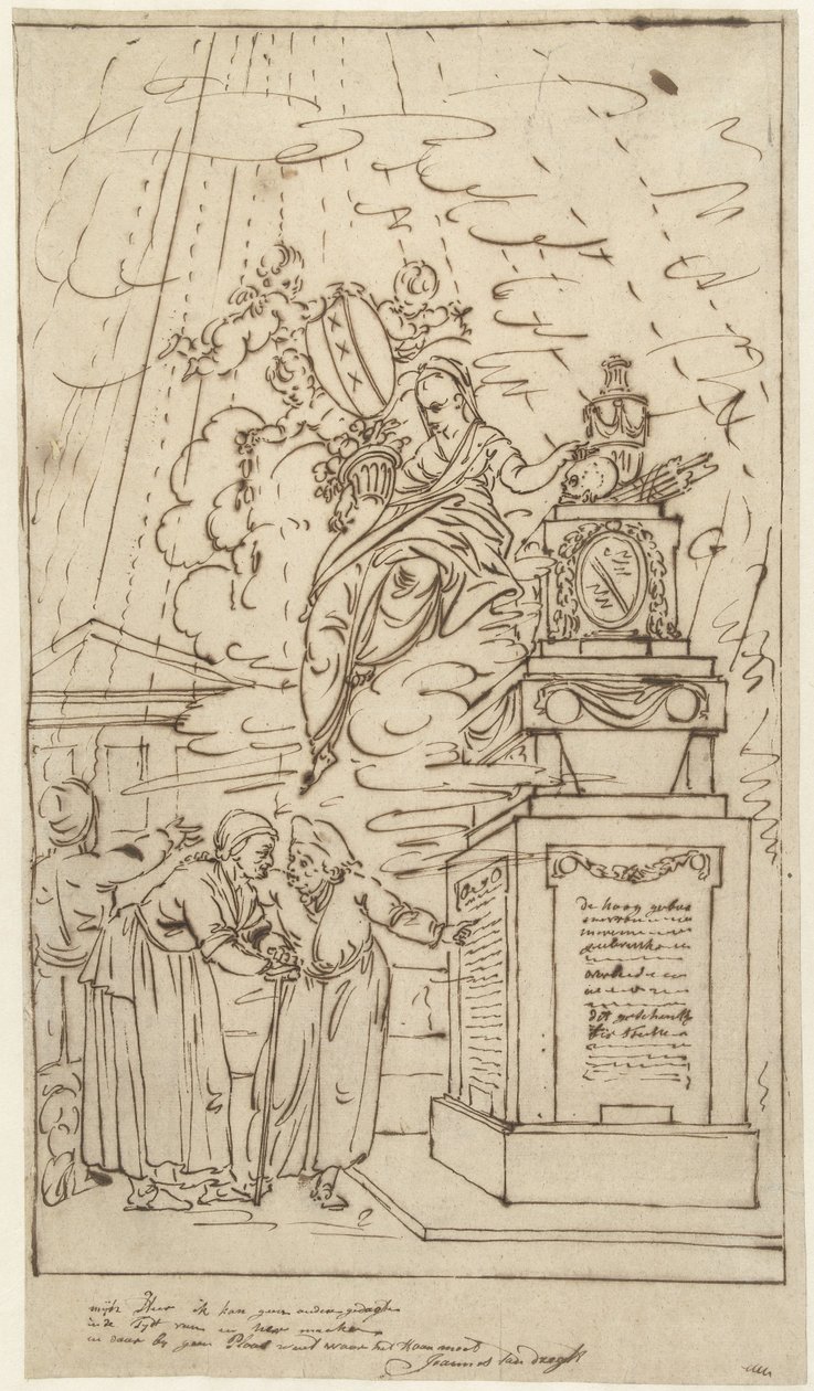 Figuren bij een grafmonument door Johannes van Dregt
