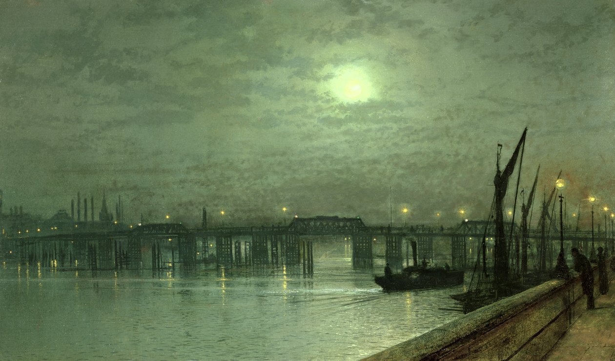 Battersea Bridge bij maanlicht door John Atkinson Grimshaw