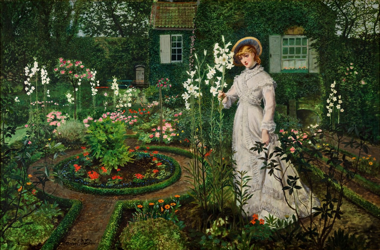 De tuin van de rector, koningin van de lelies, 1877 door John Atkinson Grimshaw