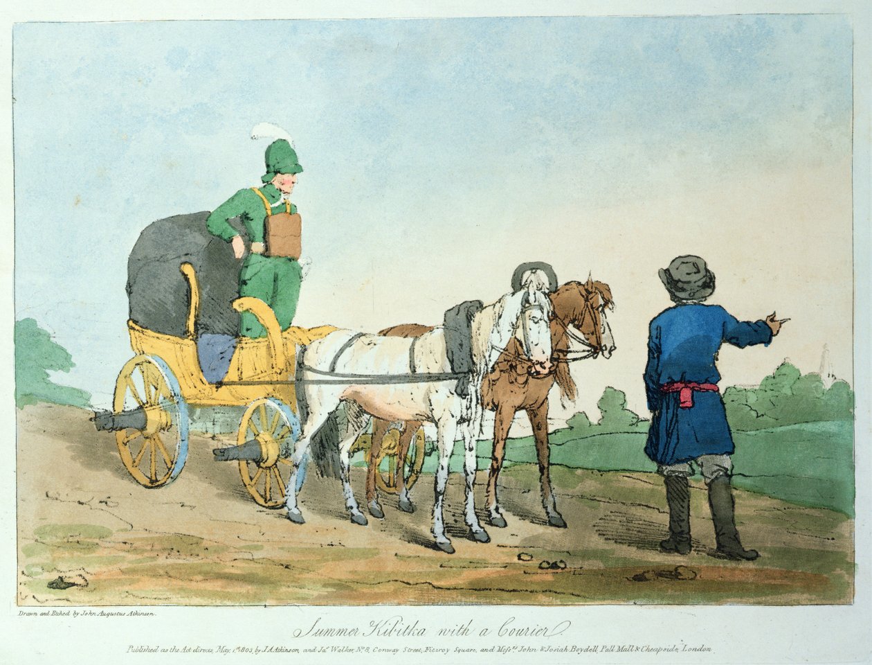 Zomerse Kibitka met een koerier, 1803 door John Augustus Atkinson