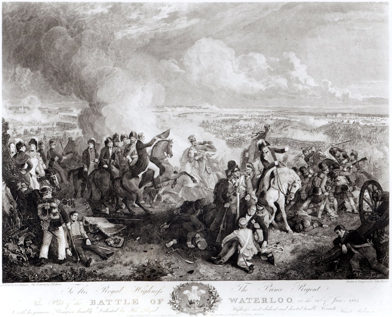 De slag bij Waterloo, 18 juni 1815, gegraveerd door John Burnet (1784-1868), 1819 door John Augustus Atkinson