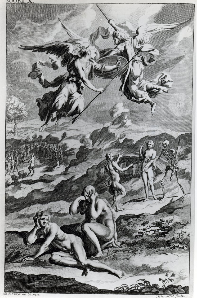 Adam en Eva na de Val, illustratie uit John Milton