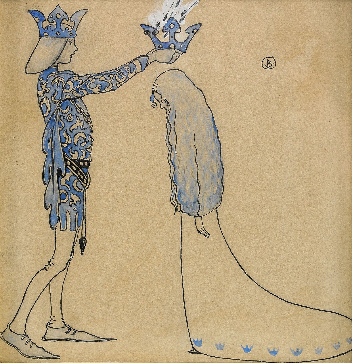 Daarna zette de prins een gouden kroon op haar hoofd door John Bauer