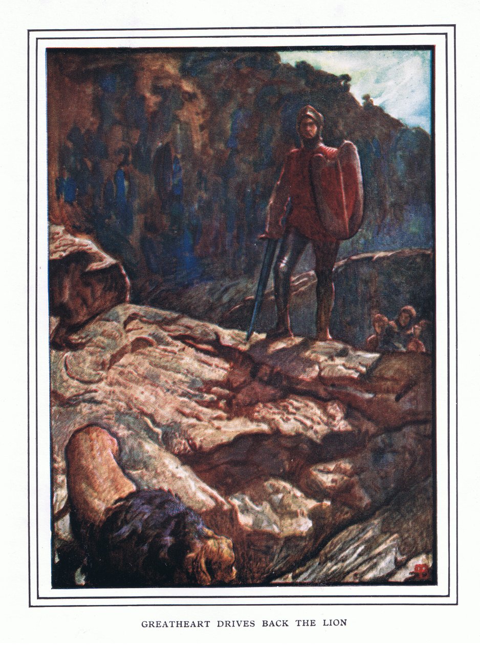 Groot-Hart drijft de leeuw terug door John Byam Liston Shaw