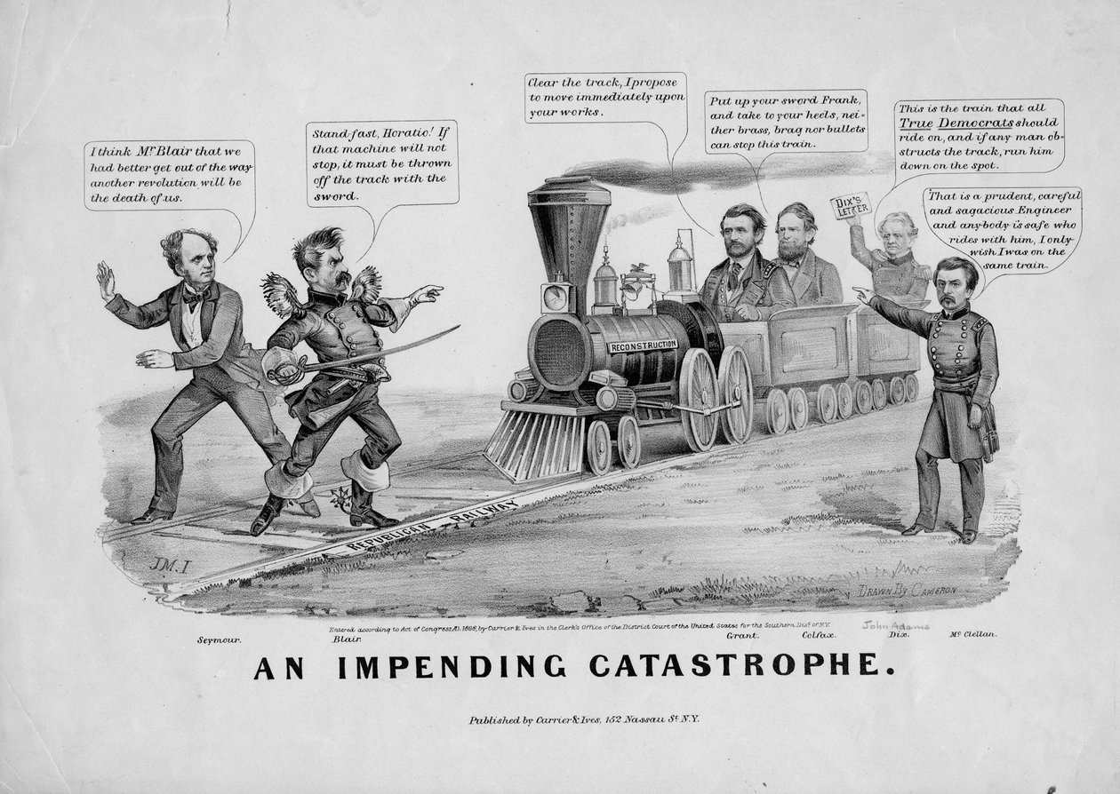 Een dreigende catastrofe, uitgegeven door Currier en Ives, New York, 1868 door John Cameron