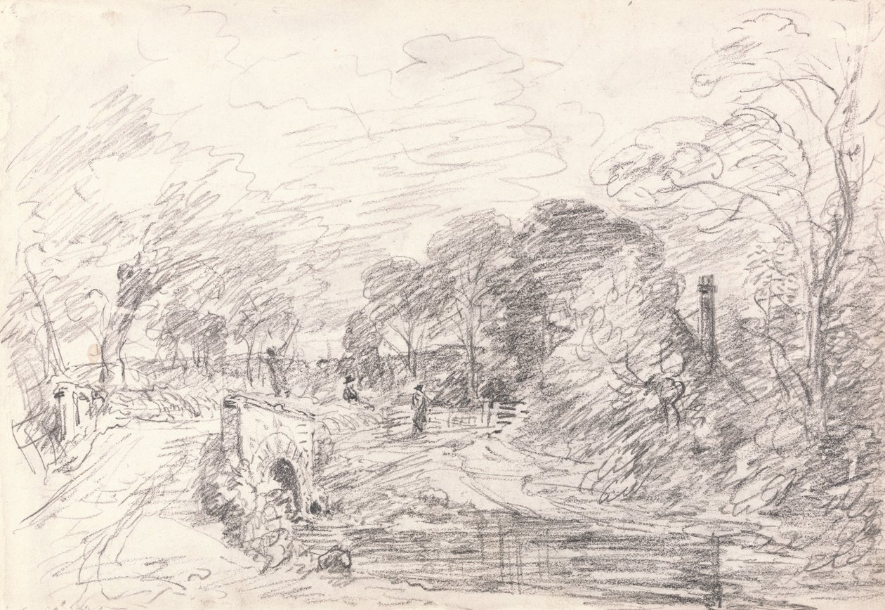 Een Brug bij Salisbury Court, Misschien Milford Bridge door John Constable