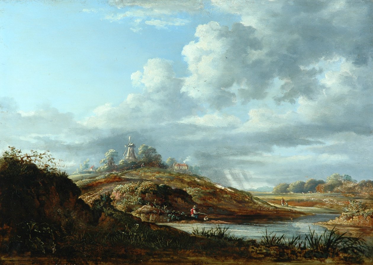 Een molen boven een rivier door John Constable