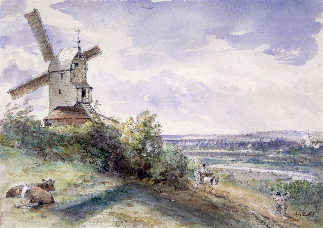 Een windmolen bij Stoke by Nayland, nabij Ipswich, Suffolk, 1814 door John Constable
