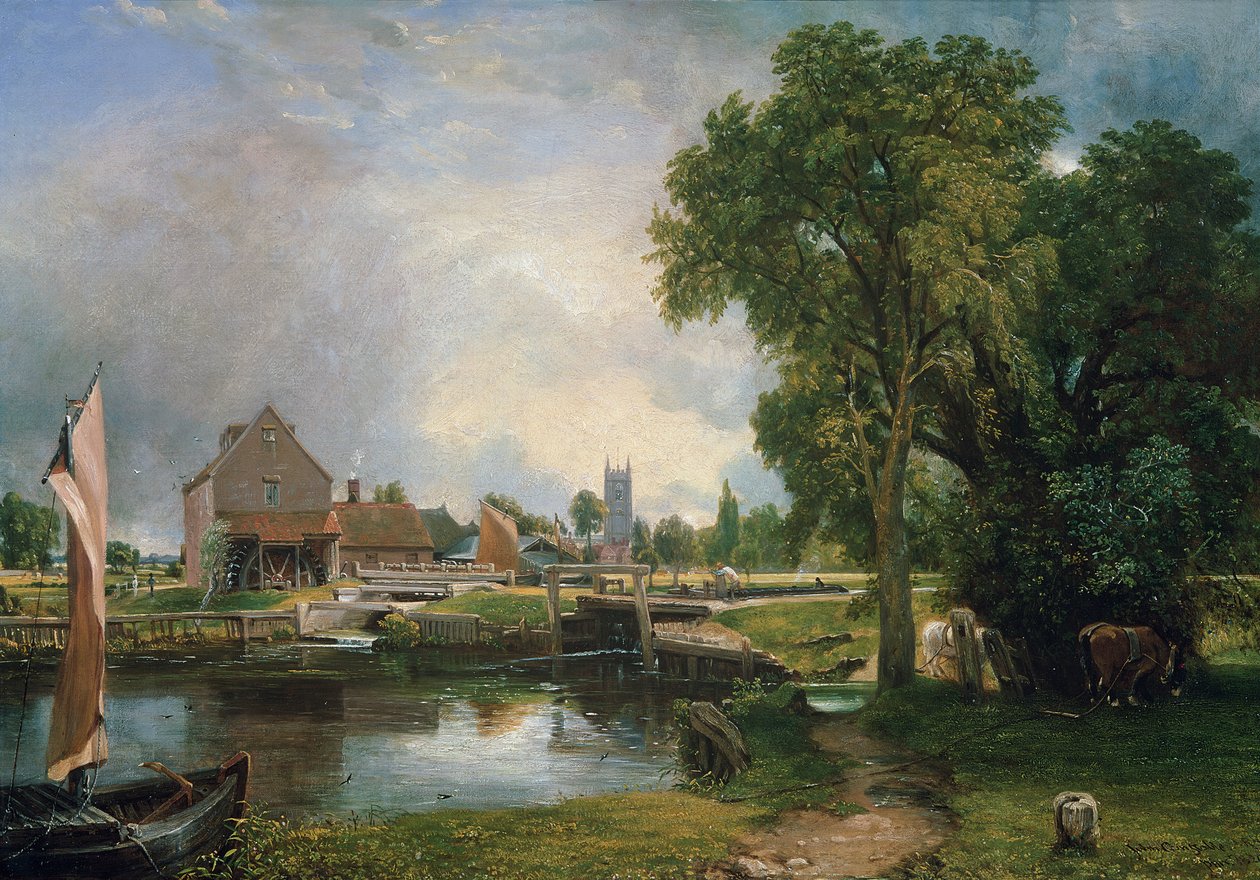 Dedham Lock en Molen, 1820 door John Constable