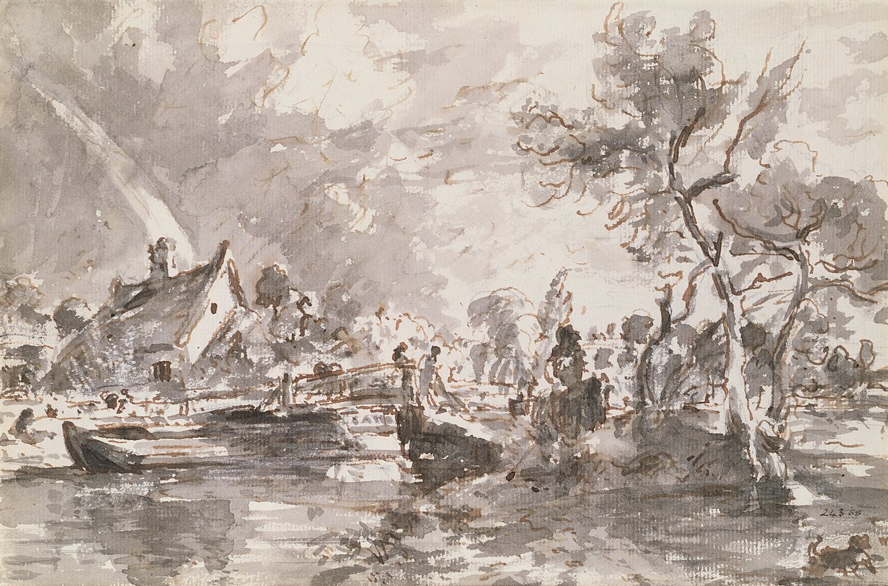 Flatford Oude Molen Cottage aan de Stour door John Constable