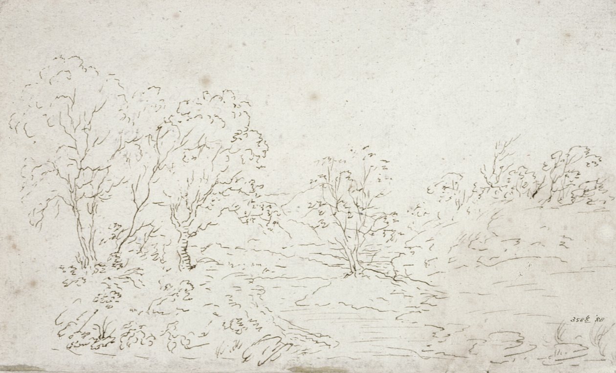 Landschap: een stroom tussen bomen door John Constable