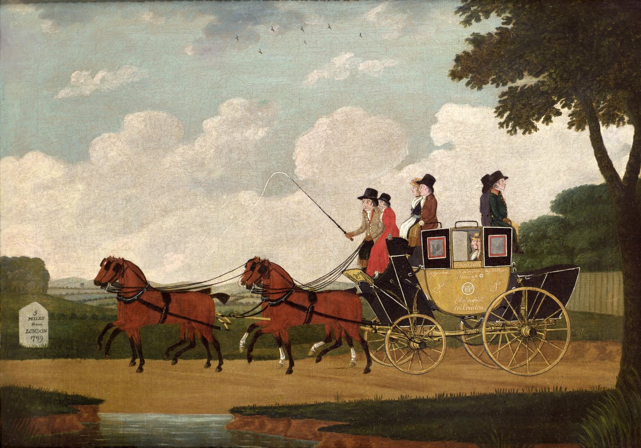 De Koninklijke Postkoets, Chelmsford naar Londen, 1799 door John Cordrey