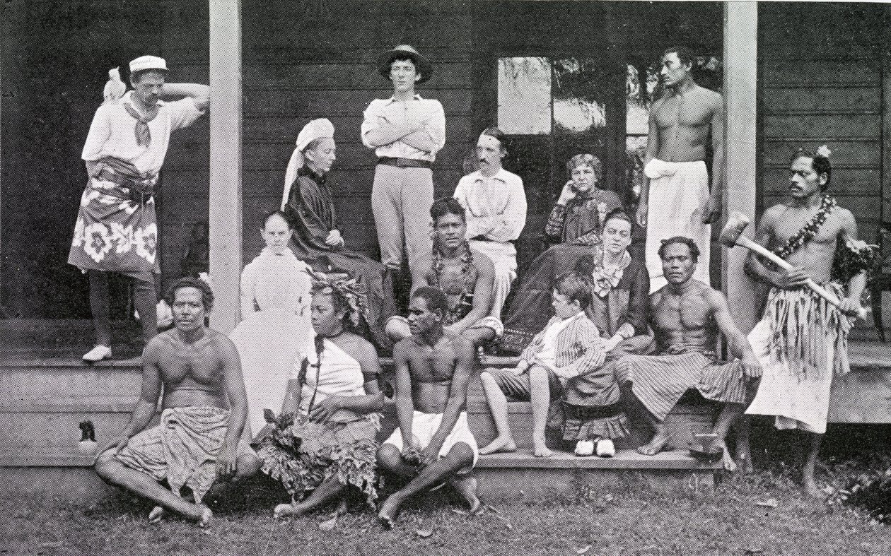 Robert Louis Stevenson met zijn huishouden in Vailima, Samoa, 1892 door John Davis