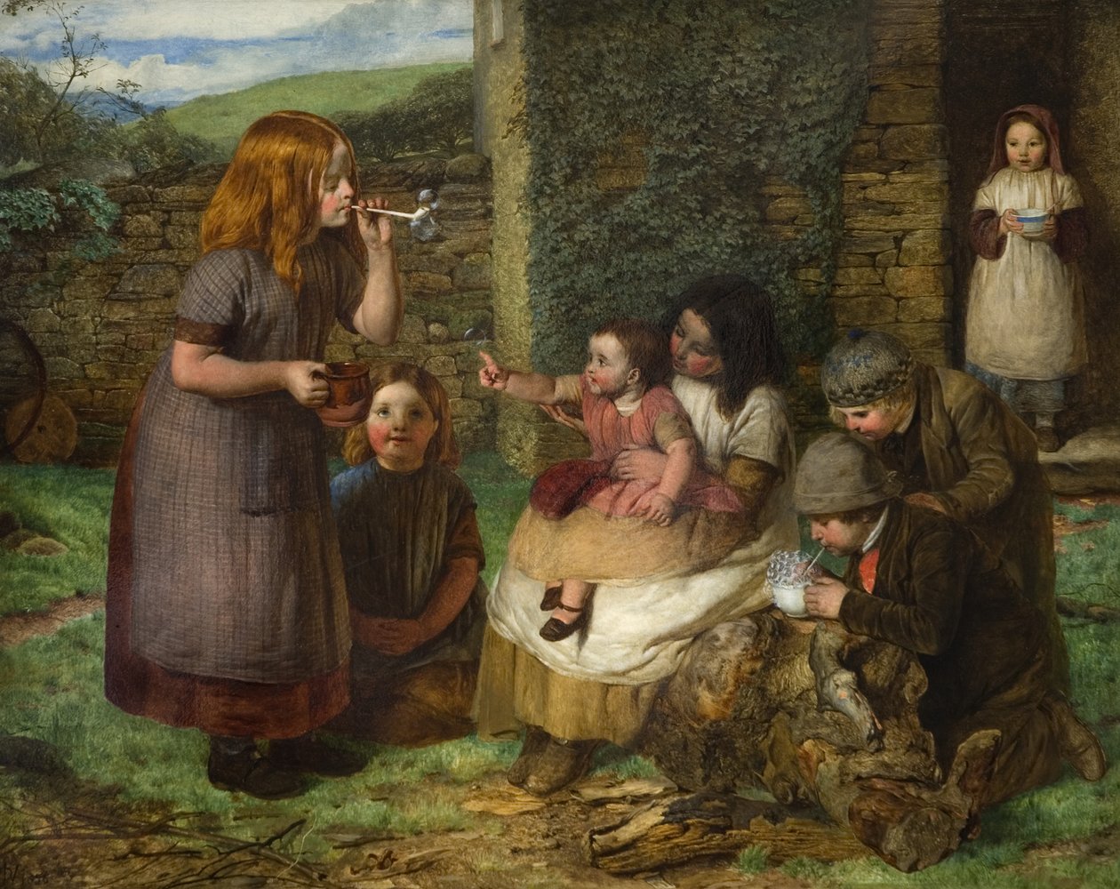Bellen: Cottage Scène met Spelende Kinderen, 1856 door John Dawson Watson