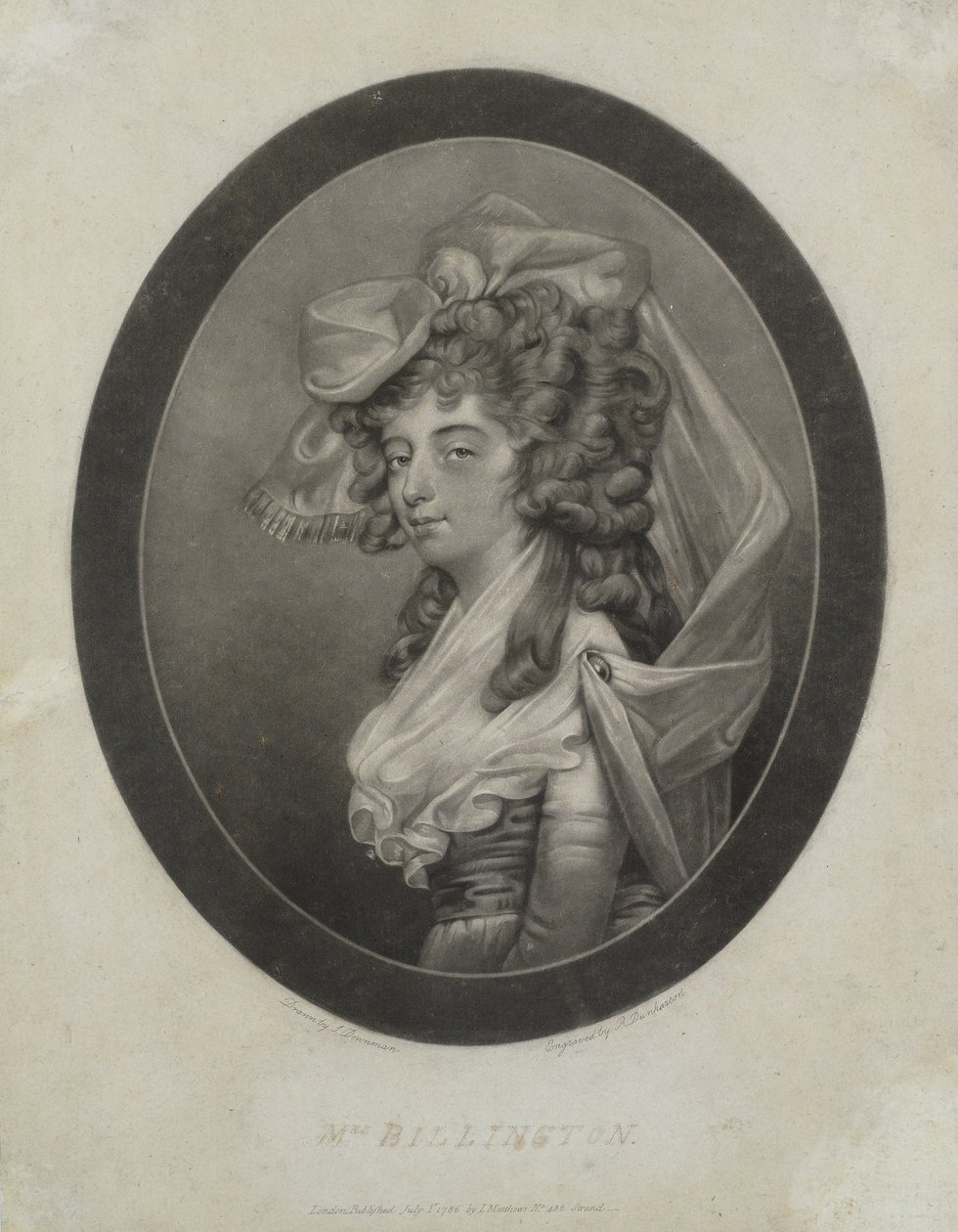 Mevrouw Billington, gegraveerd door Robert Dunkarton (1744-ca.1811), 1786 (mezzotint) door John Downman