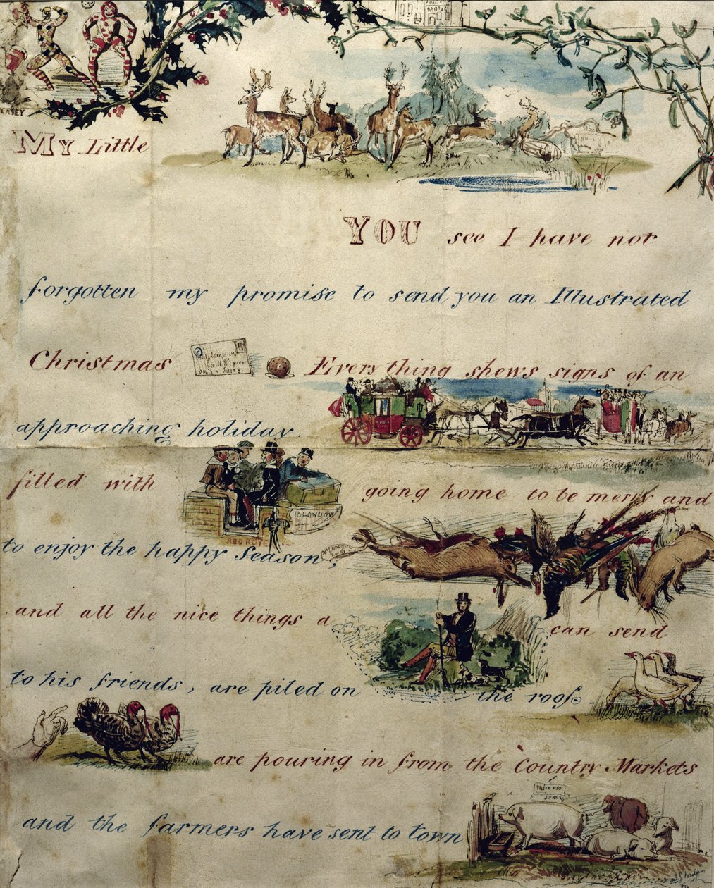 Een kerstbrief geschreven met pictogrammen door John Everett Millais