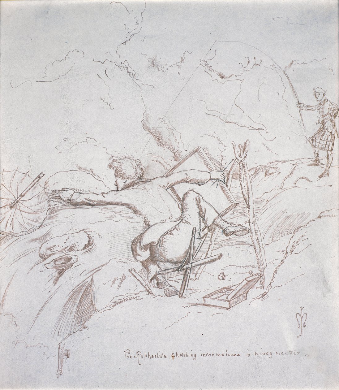 Pre-Raphaelite Schetsen Ongemak bij Winderig Weer door John Everett Millais
