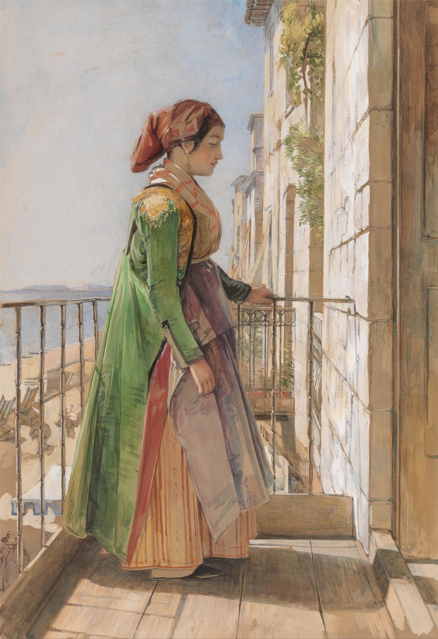 Een Grieks meisje op een balkon door John Frederick Lewis