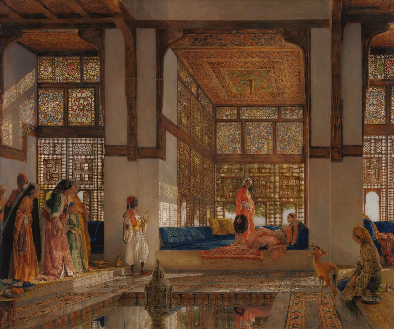 Een dame ontvangt bezoekers (De ontvangst) door John Frederick Lewis
