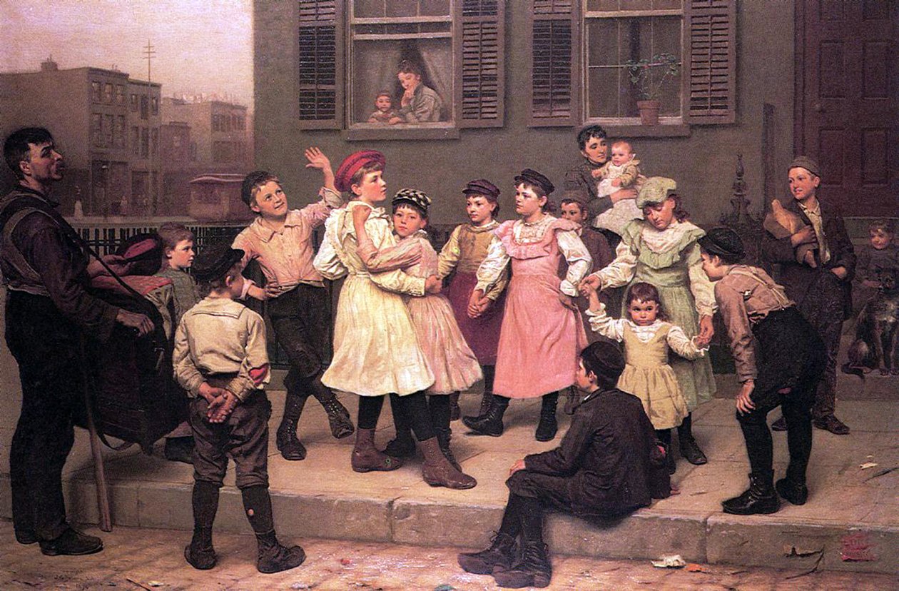 Kinderen dansen op straat, 1894 door John George Brown