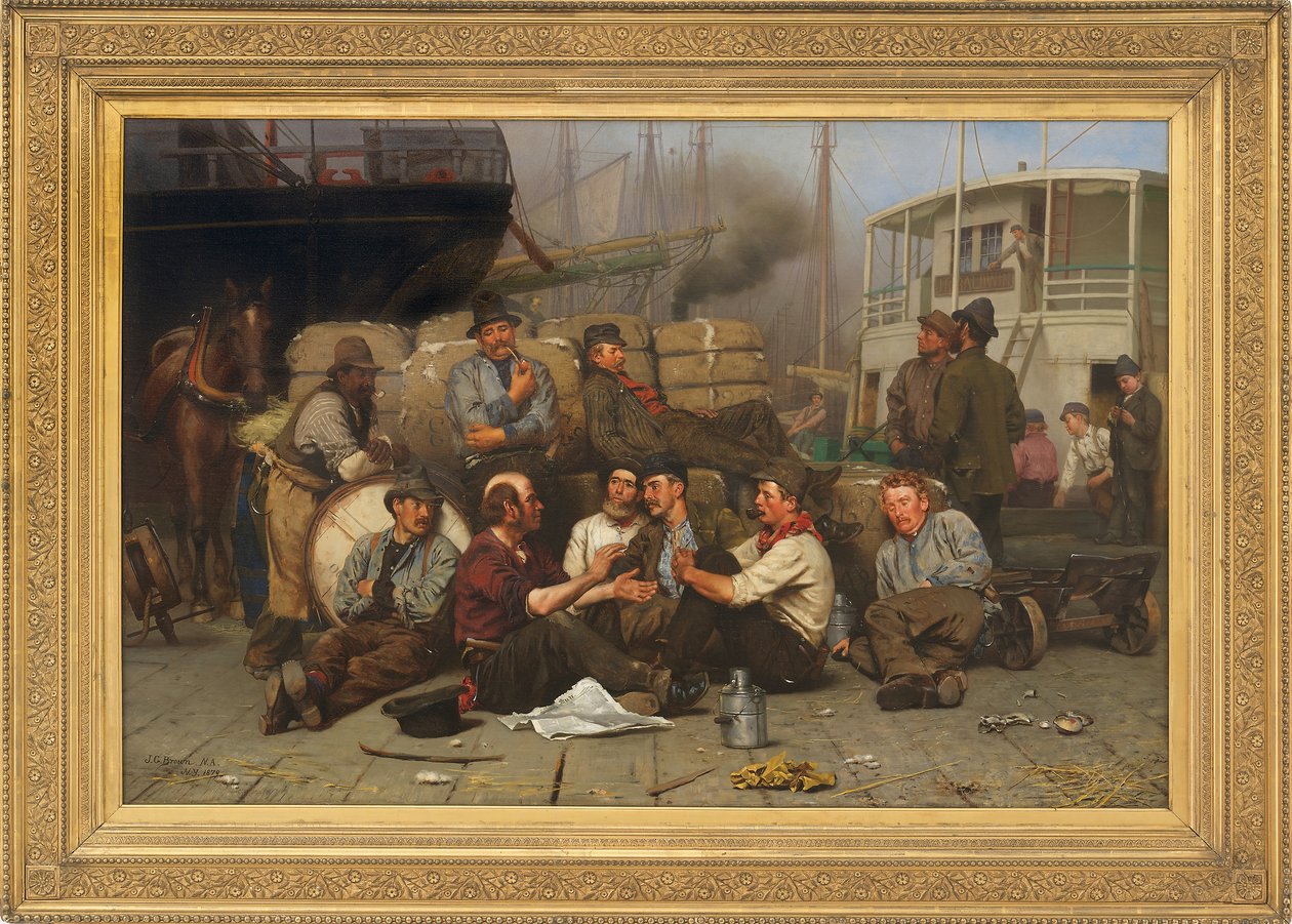 De middagpauze van de havenarbeiders, 1879 door John George Brown