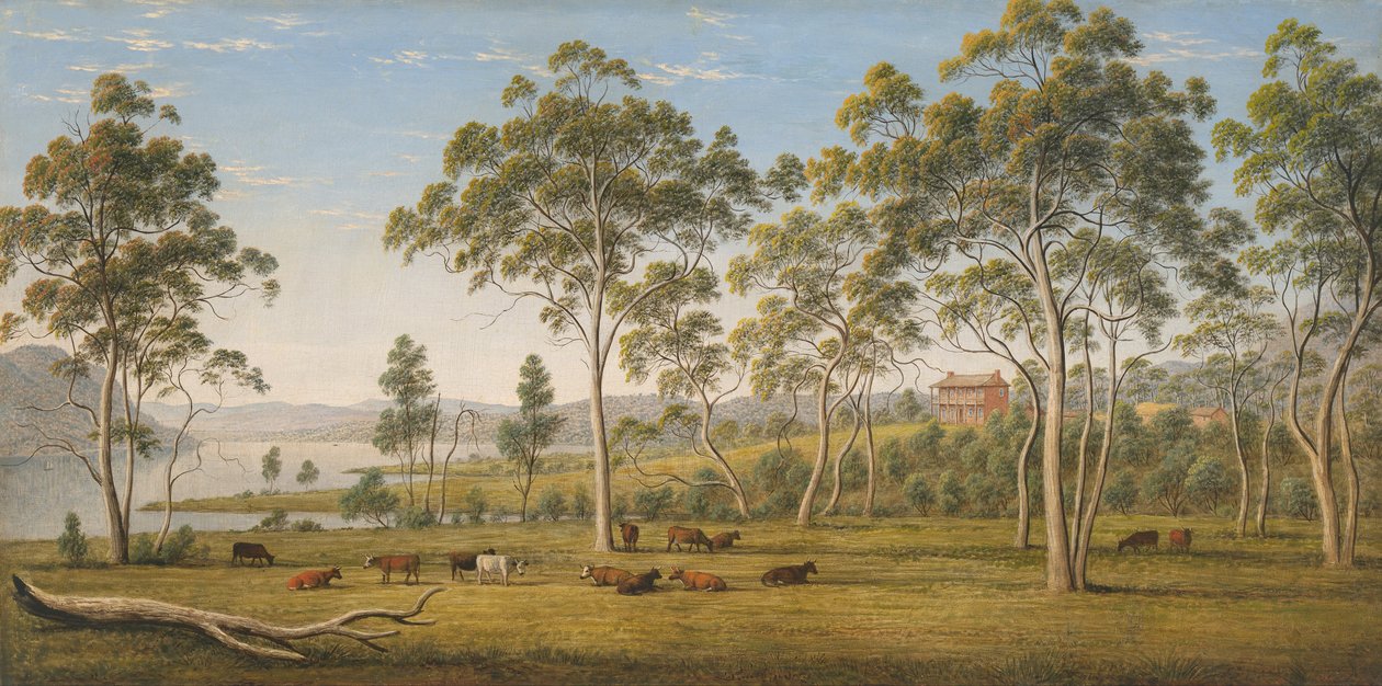 Het huis van meneer Robinson aan de Derwent, Van Diemensland door John Glover