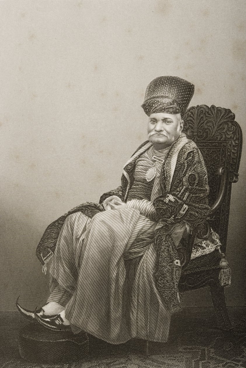 Sir Jamsetjee Jeejeebhoy (1783-1859) gegraveerd door D.J. Pound van een foto, uit 