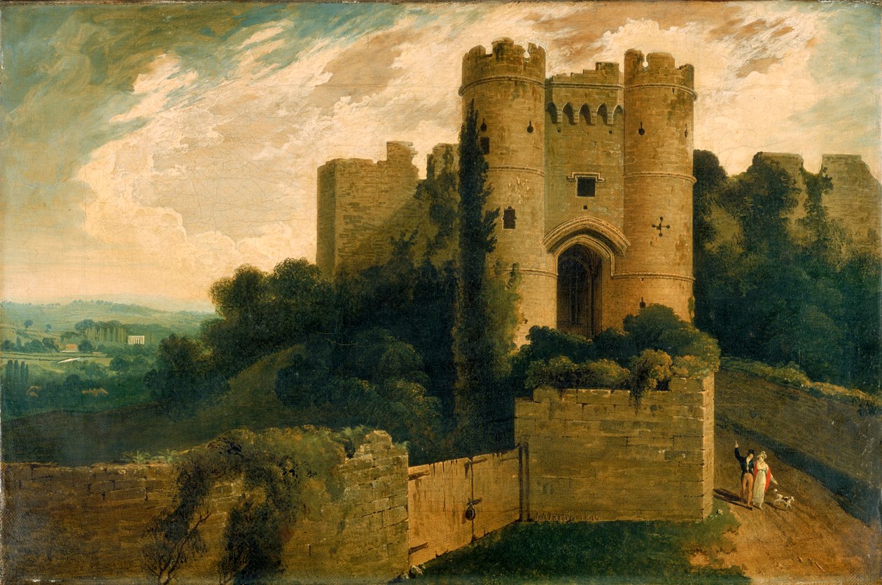 Uitzicht op de ingang van Carisbrooke Castle, Isle of Wight, 1815 door John Martin