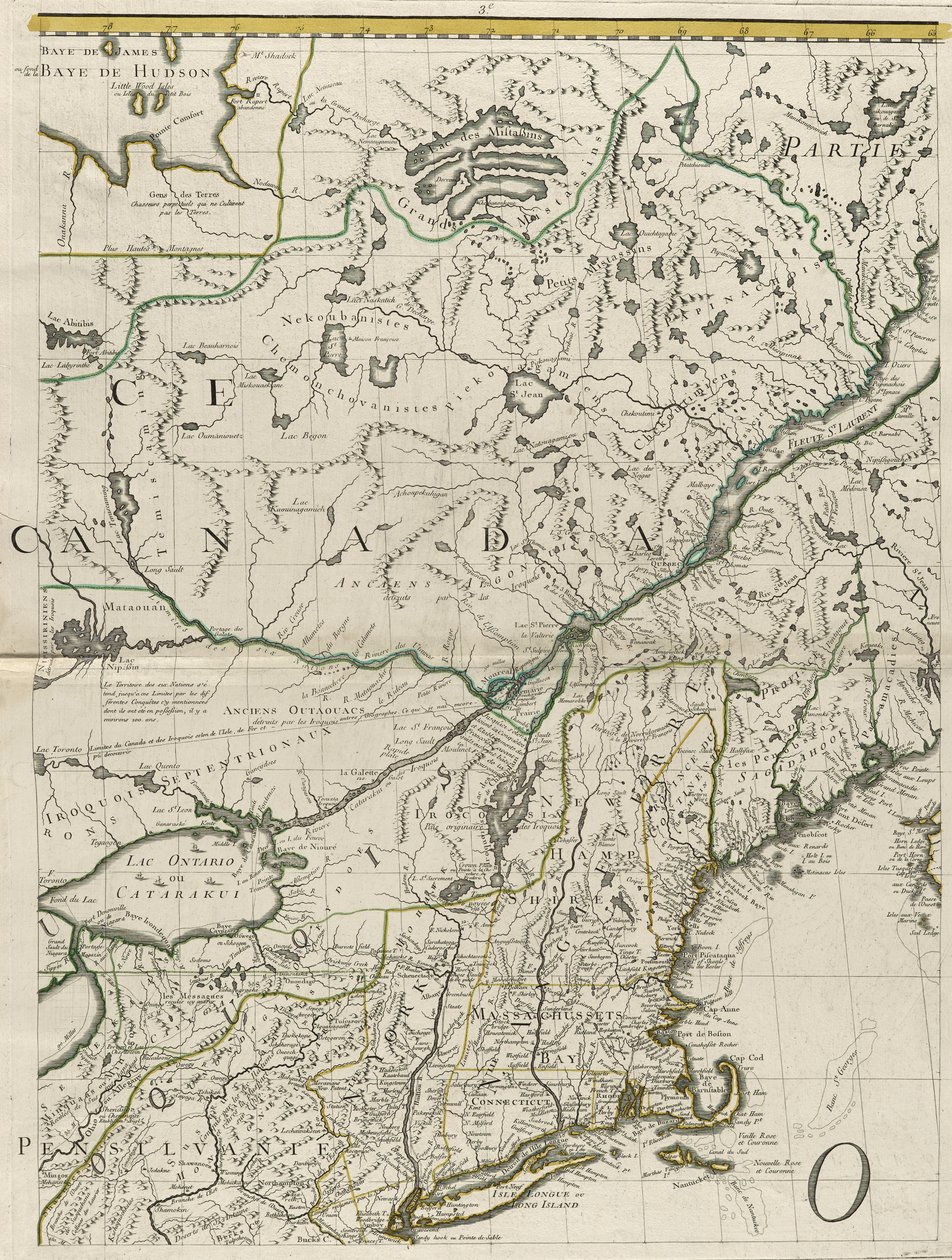 Een kaart van de Britse en Franse gebieden in Amerika, 1756 door John Mitchell