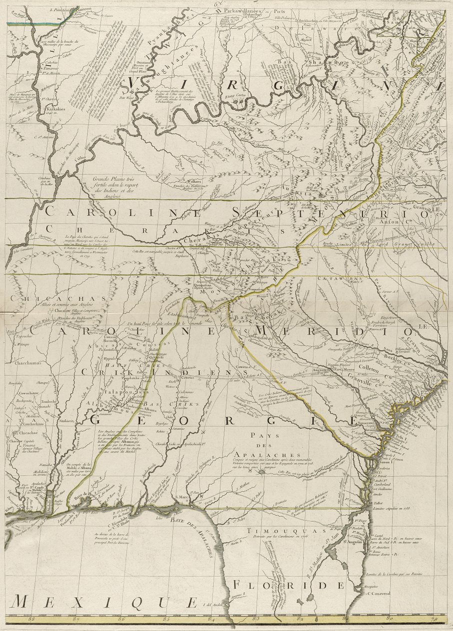 Een kaart van de Britse en Franse gebieden in Amerika, 1756 door John Mitchell