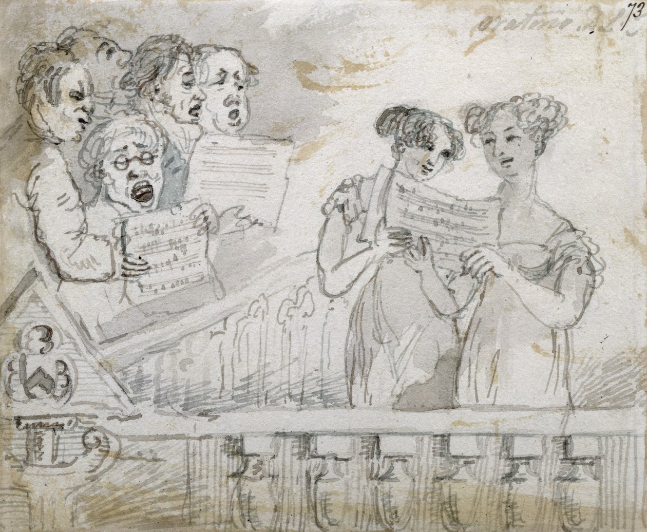Oratoriumuitvoering in het Drury Lane Theatre, deel één van een drieluik, 1814 door John Nixon