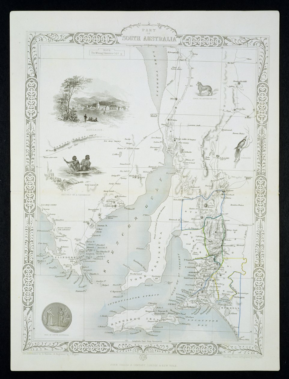 Deel van Zuid-Australië, uit een serie wereldkaarten gepubliceerd door John Tallis en Co, New York en Londen, 1850s door John Rapkin